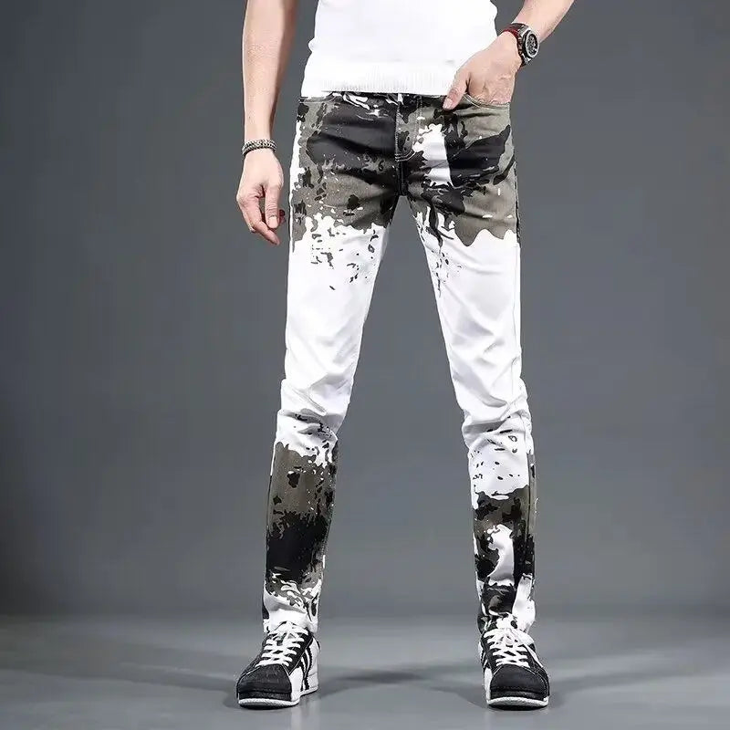 Jeans for Men Trousers White Skinny Slim Fit Man Cowboy Pants Tight Pipe Designer Stacked Japanese Street Style Aesthetic Goth